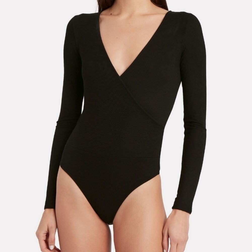 Intermix Ribbed Long Sleeve Wrap Bodysuit